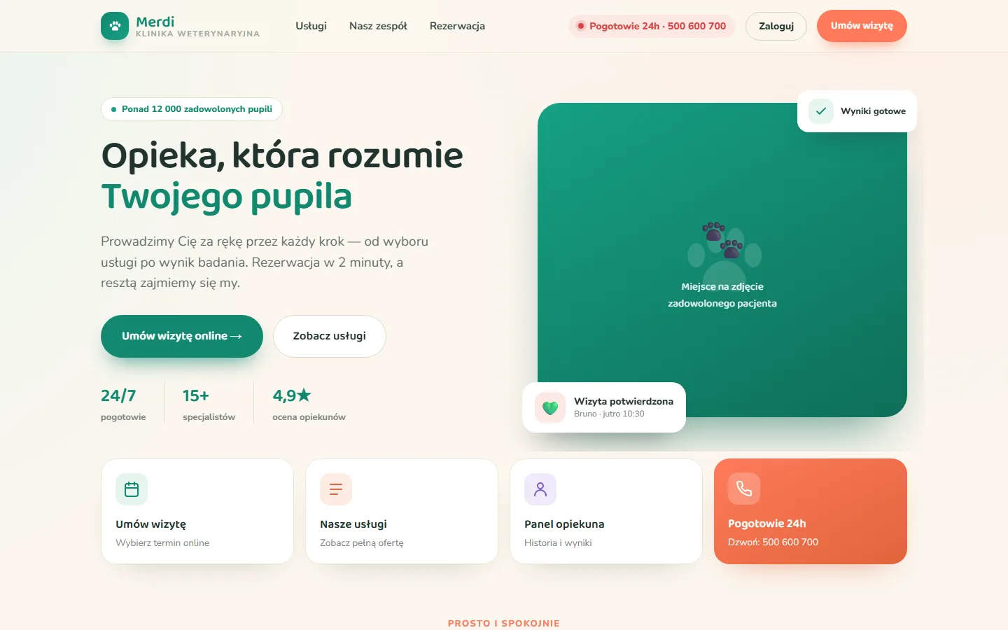 Strona kliniki weterynaryjnej Merdi — strona główna