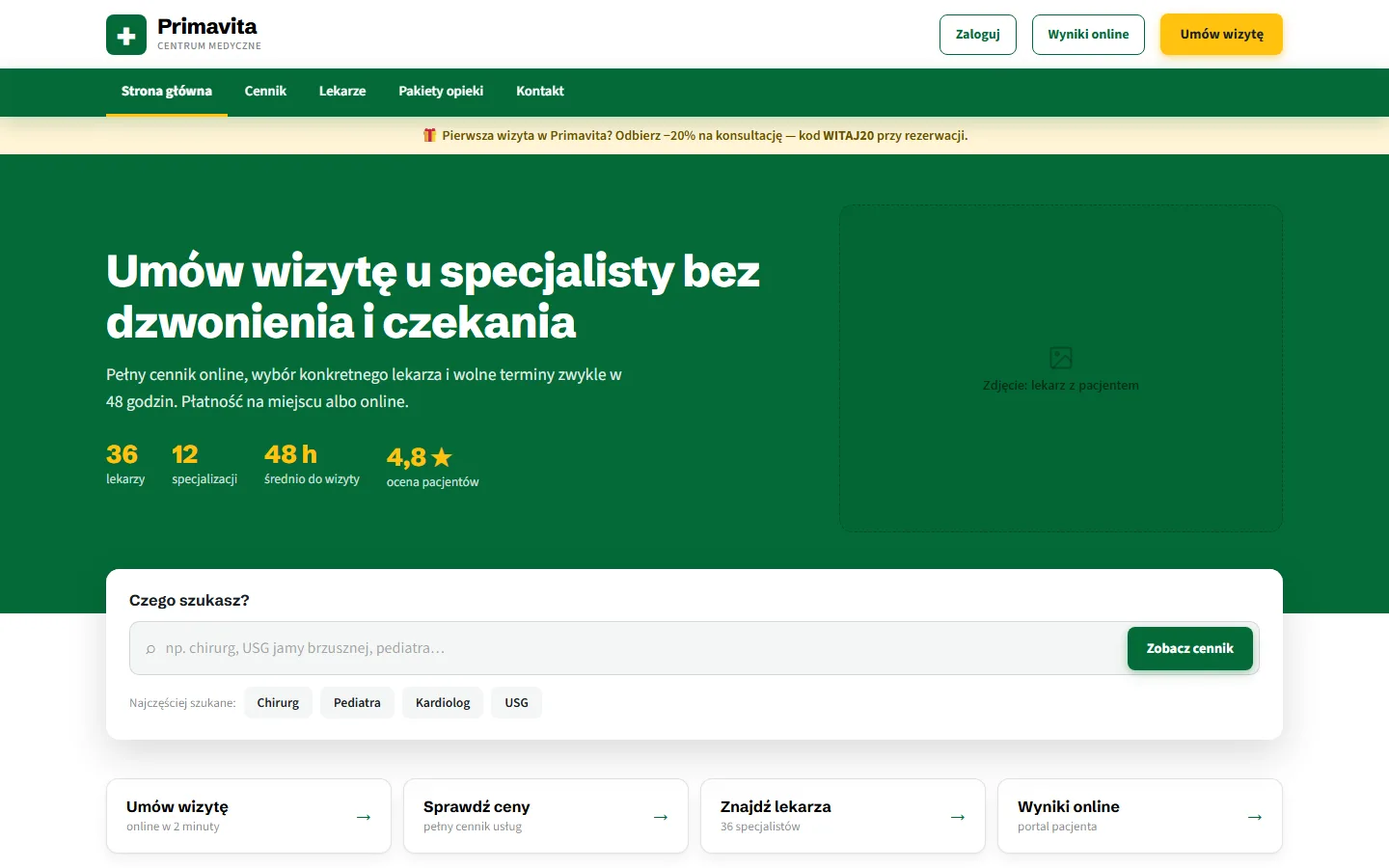 Strona kliniki medycznej Primavita — strona główna